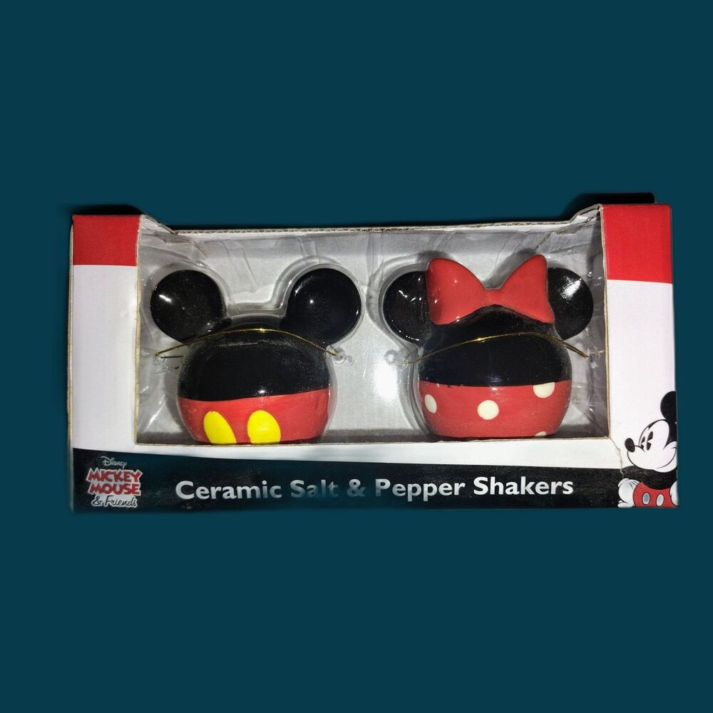 NIB Disney Mickey & Minnie Mouse Ceramic Salt And Pepper Shaker Kitchen
